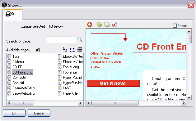 Choose the page to edit visually